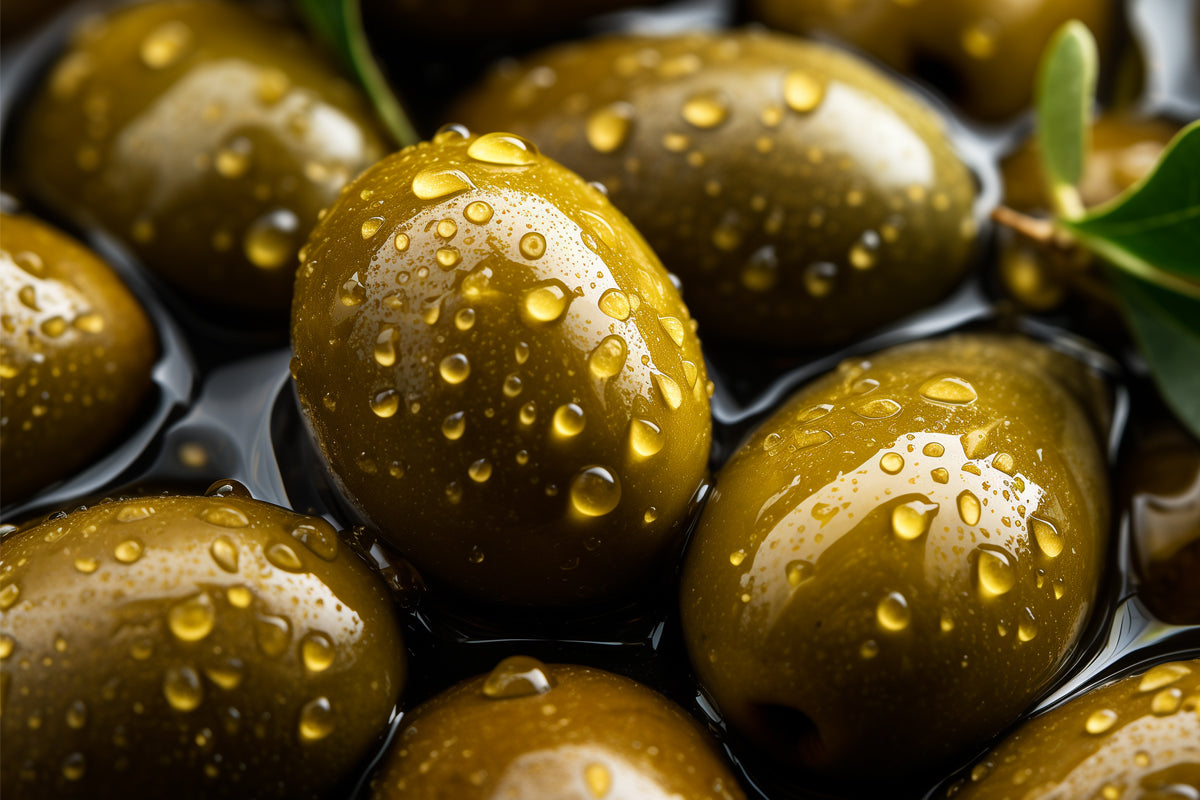 Beautiful green olives, representing the color green.