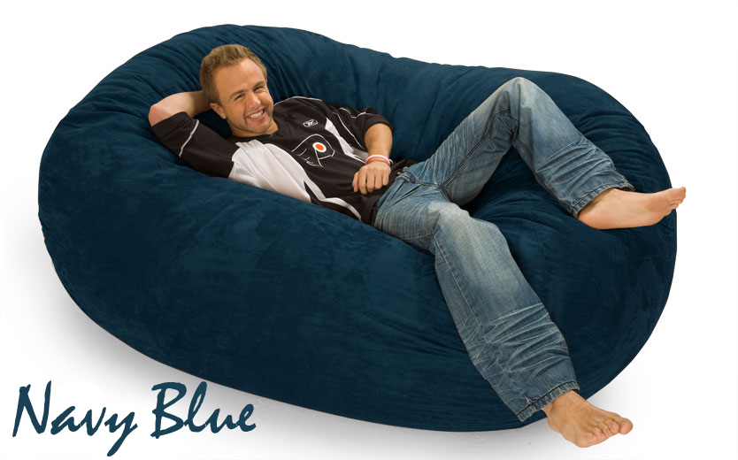 6 ft. Oval Bean Bag Lounger in Navy Blue