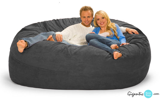 Our 7 foot gray bean bag chair with microsuede cover