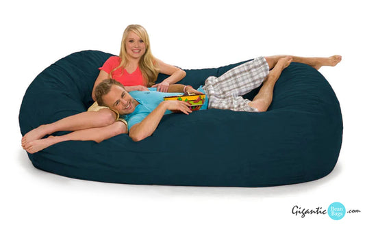 Our 7.5 foot oval bean bag lounger in Navy Blue.