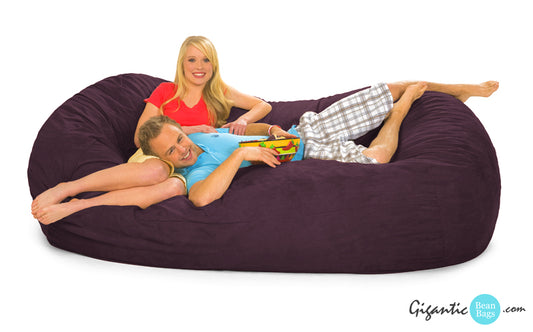 7 and a half foot oval bean bag lounger in purple. 