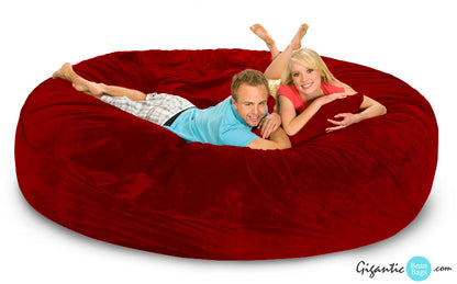 This is our largest sized bean bag, the 8 ft x 8 ft round bean bag bed. Here it is shown in one of our boldest colors, Candy Apple Red.