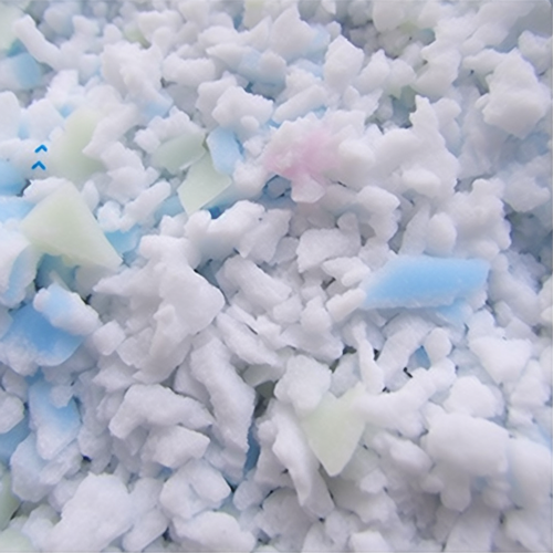 A close up of our 100% recycled polyurethane shredded foam that we use to fill fill the bean bags