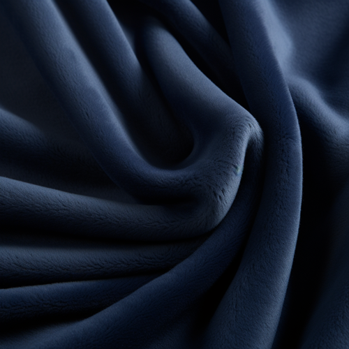 Ruffled up navy blue microsuede fabric used to make the covers for the 8 ft bean bag beds.