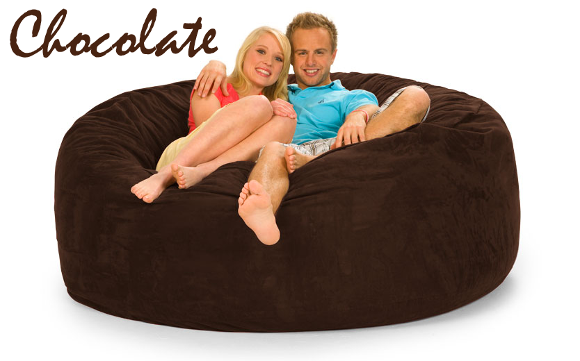 Chocolate Brown 6 ft Bean Bag Chair with a man and woman on it.