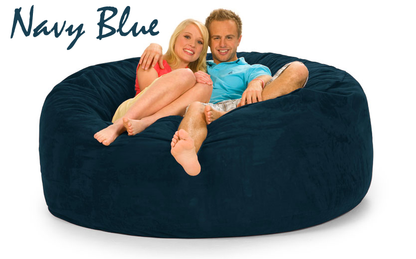 Navy Blue 6 ft Bean Bag Chair with a man and woman on it.